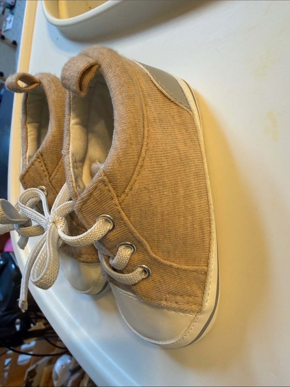 Carter's Tan Canvas Baby Lace-Up Sneakers with White Toe Caps - Picture 2 of 5